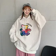 Dwblockchain autumn winter fleece hoodies women casual full Sleeve hooded sweatshirt harajuku lambs wool cartoon oversized hoodie y2k clothes