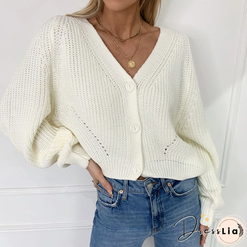 Solid Casual Oversize Warm Knitted Cardigan Women Autumn New Long Sleeve Short Knitwear Winter Women Sweater