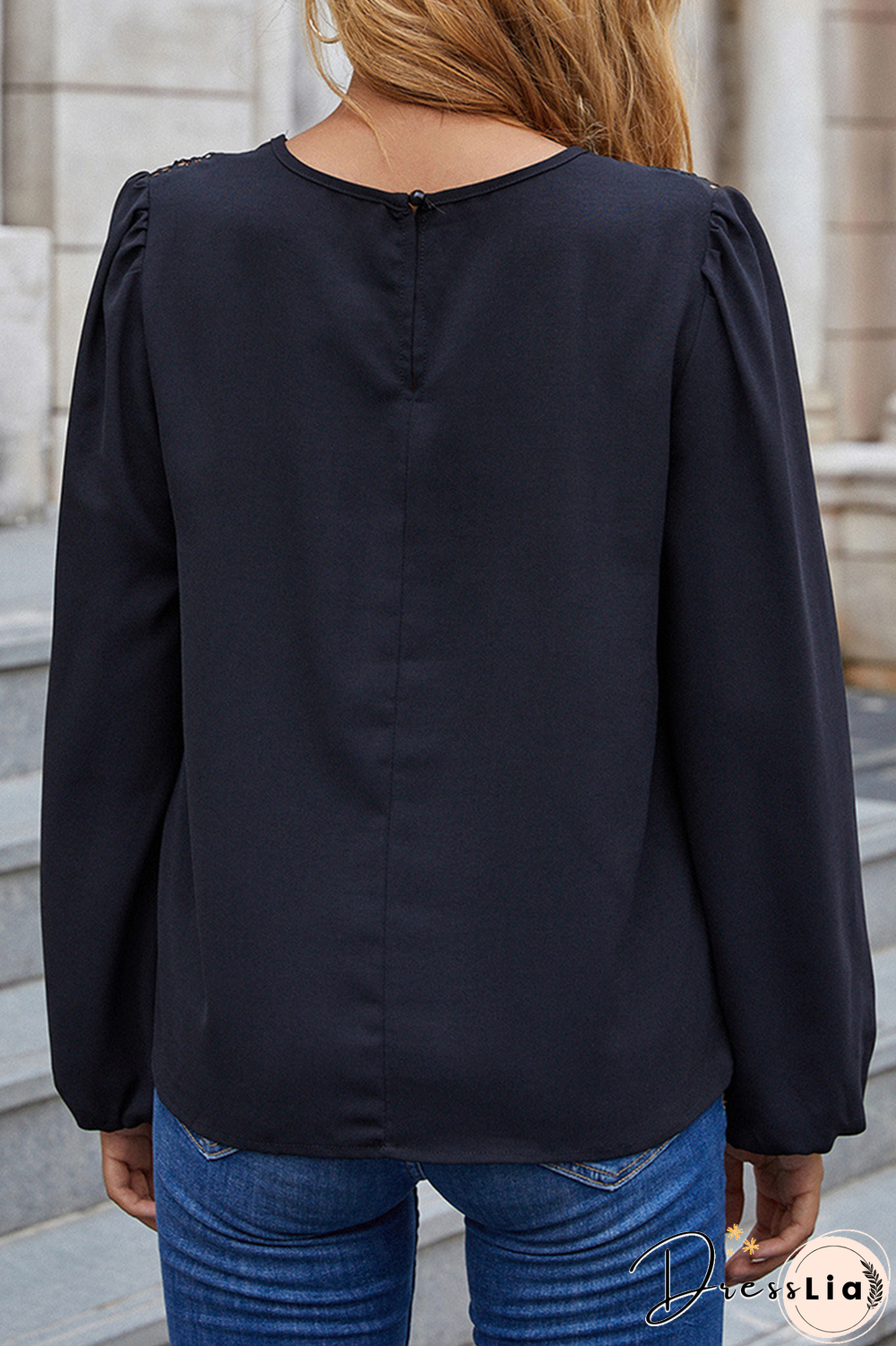 Casual Solid Lace Hollowed Out Split Joint O Neck Tops