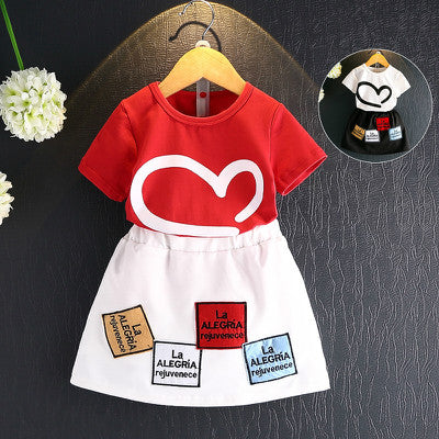 New arrival Girls Summer Clothing Skirt Sets Cotton Stitching Design Pattern Red White Girl Boutique Vintage Clothes 3- 7 Years-Mayoulove
