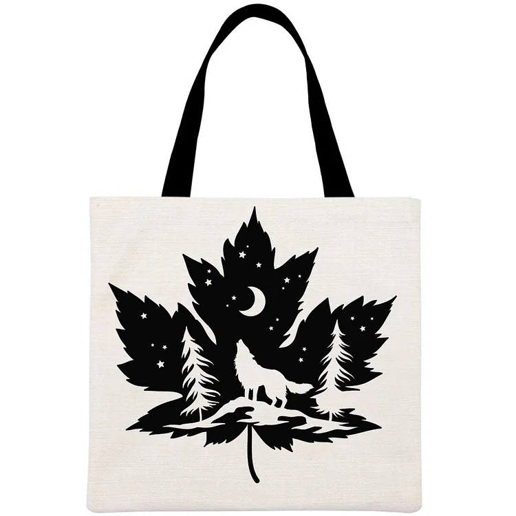 Wolf and maple leaf Printed Linen Bag-Annaletters