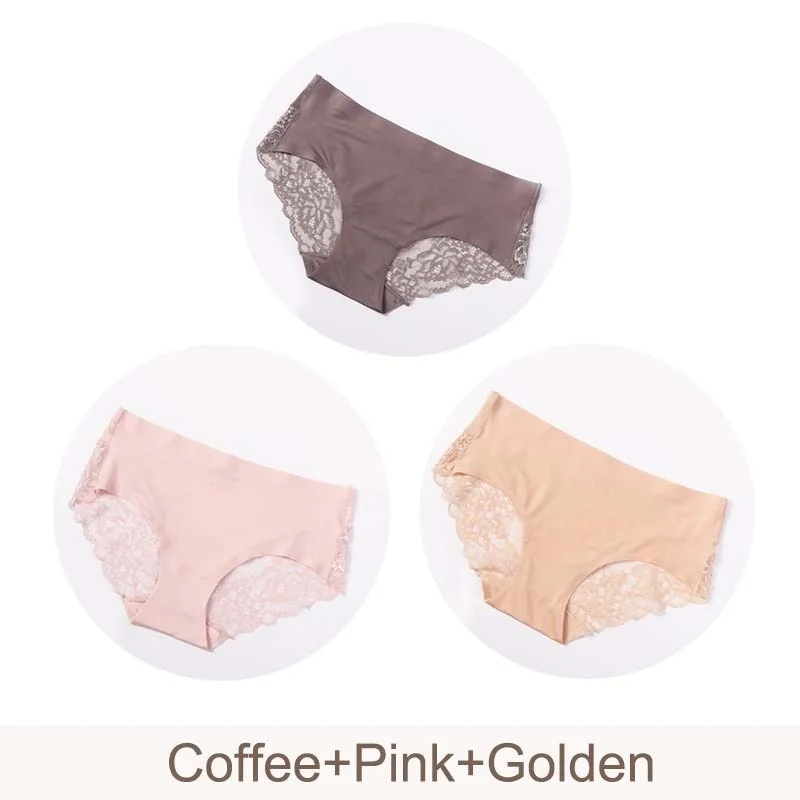 3 pcs/lot Sexy Lace Panties Seamless Women Underwear Briefs Nylon Silk Underpants for Ladies Transparent Lingerie