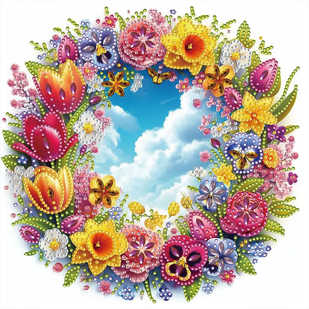 Partial Special-shaped Crystal Rhinestone Diamond Painting - Wreath Blue Sky(Canvas|30*30cm)