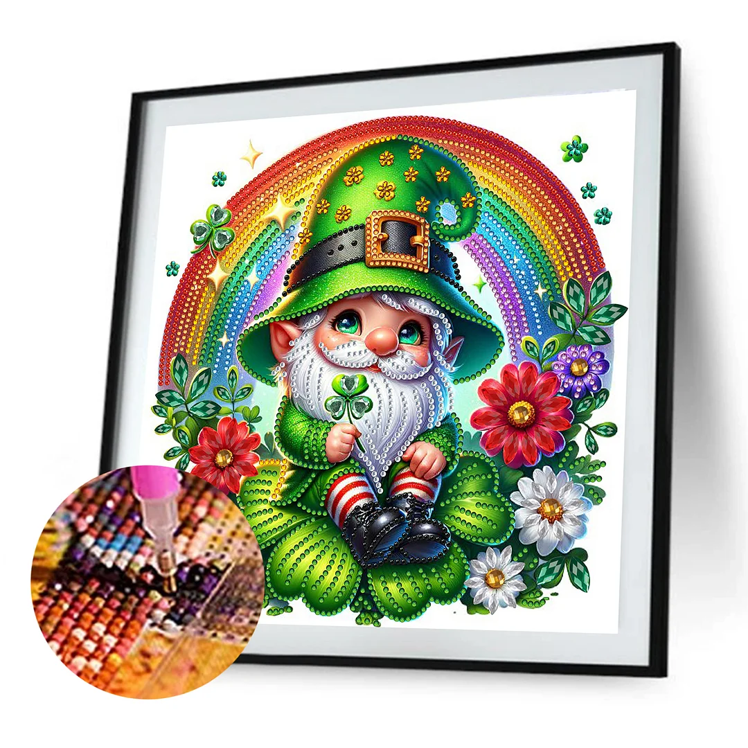 St Patricks Day Elve Special Shaped 5D DIY Partial Drill Diamonds Dots Gem Art Kits for Adults Beginners Home Decor Diamonds Paintings Gem Art 11.81 X11.81inch