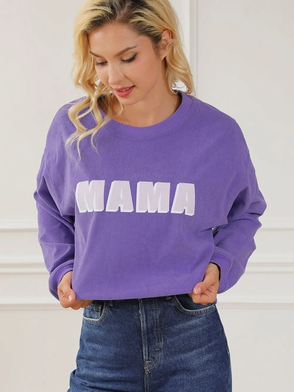 Violet MAMA Ribbed Round Neck Pullover Sweater