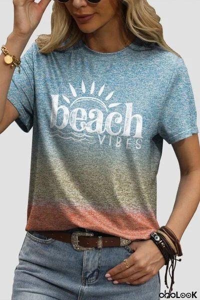 BEACH VIBES Round Neck Short Sleeve T-Shirt