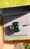 Dark Green Paraiba Tourmaline Ring For Women, Cushion Cut Radiant Cut Elongated Three Stones Baguette Side Stones Ring Gifts For Her