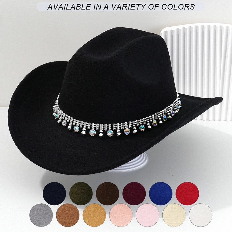 Men's And Women's Neutral Style Cowboy Hat Party Hat Colorful Round Gemstone Exquisite Belt Festival Performance