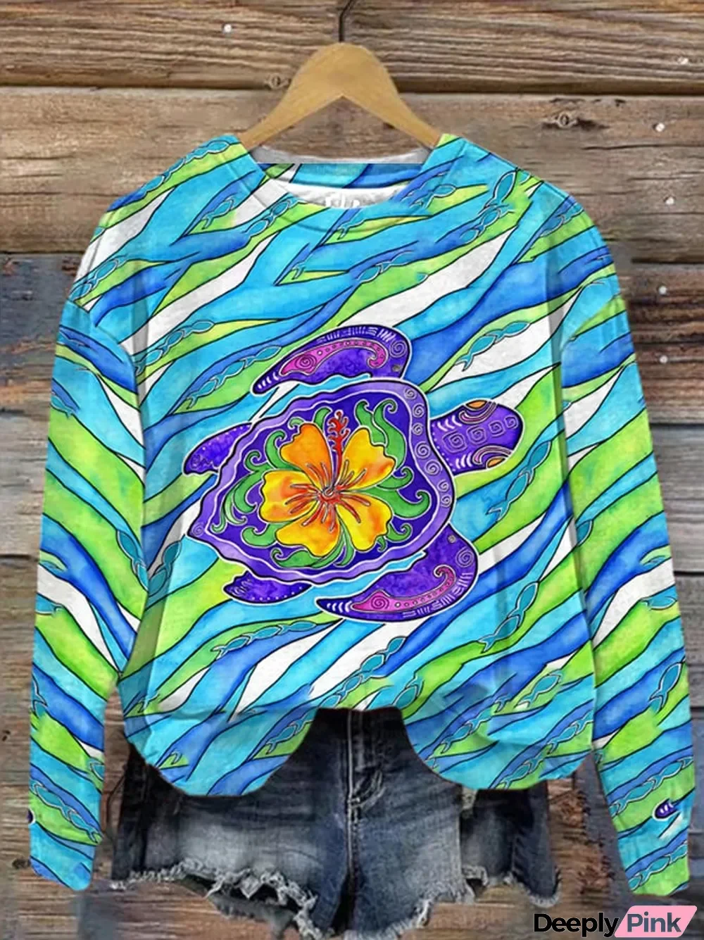 Women's Sea Turtle Hibiscus Print Sweatshirt