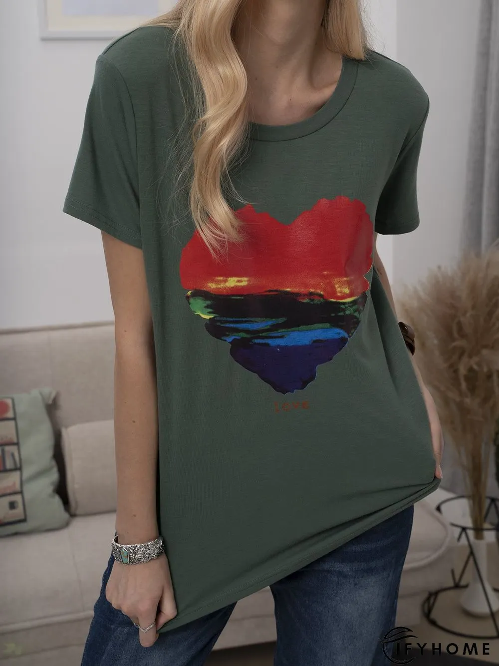 Plus Size Cotton-Blend Short Sleeve Geometric Casual T-shirt | IFYHOME