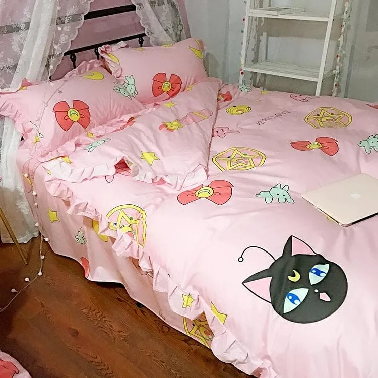 Pink Kawaii Sailor Moon Luna Bedding Sheet Set SP1711567