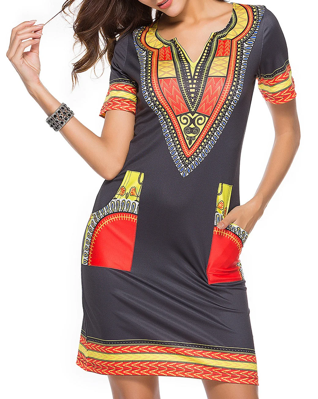 Brownm Basic Model Sexy High Elastic Digital Printing Dress