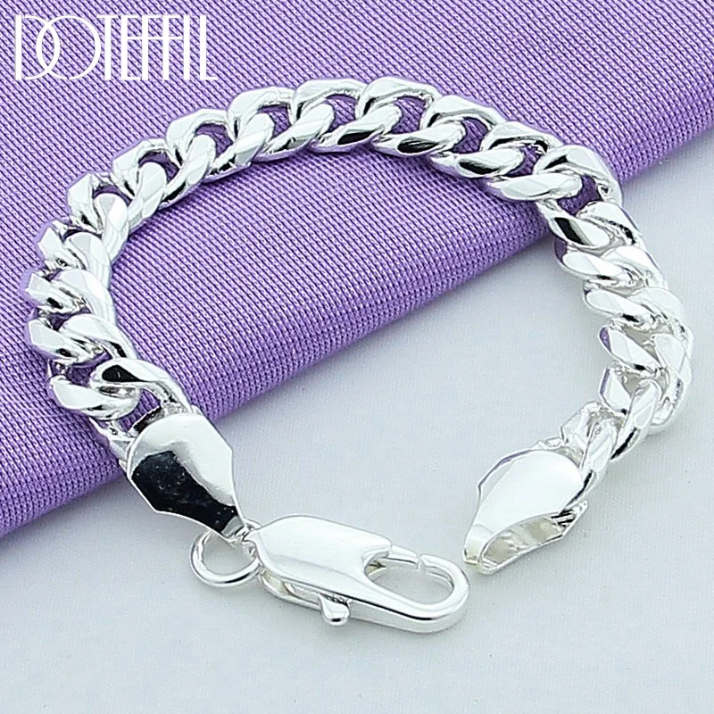 DOTEFFIL 925 Sterling Silver 10mm Side Chain Bracelet for Men Women Jewelry