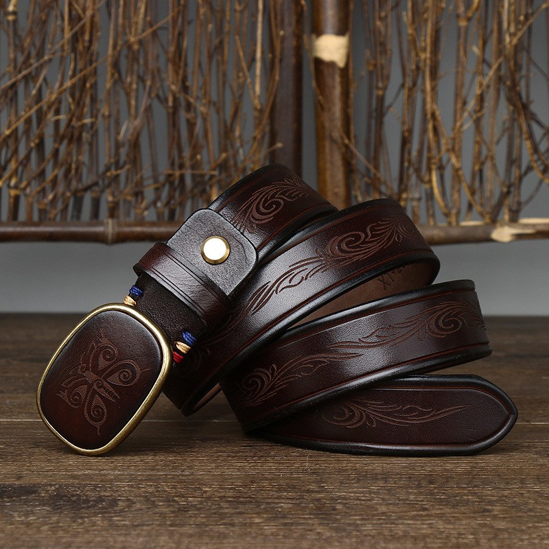 Laser Engraving Butterfly Trend Smooth Buckle Cowhide Belt DANRRIO.COM DANRRIO