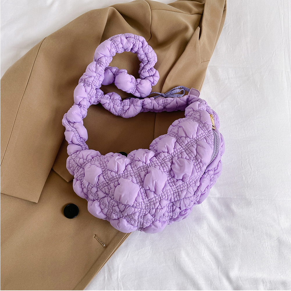 Women Cloud Pleatd Bag Zipper Quilted Crossbody Bag Solid Color Drawstring Strap Adjustable Female Casual Handbag