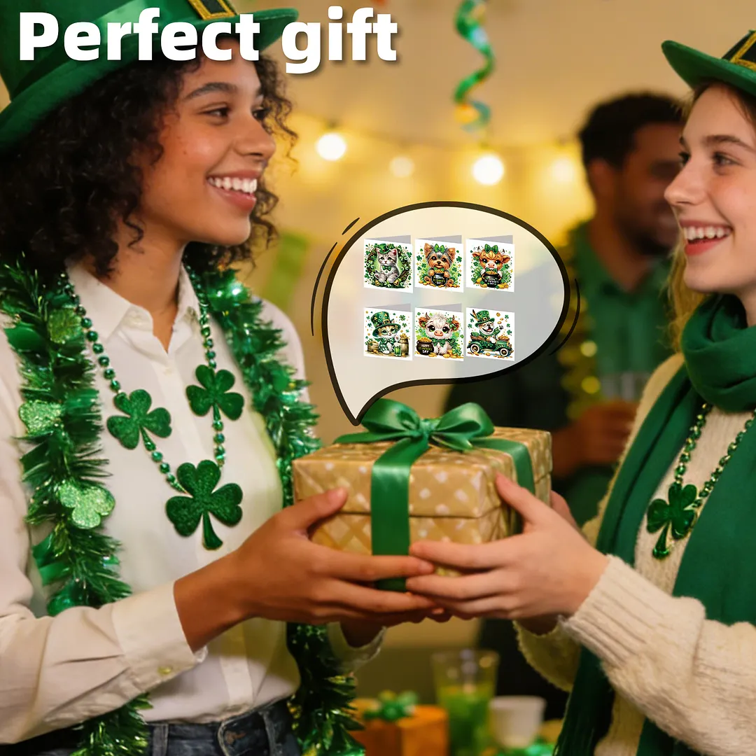 6Pcs St.Patrick Day Animals DIY Diamond Painting Greeting Card Set with Envelopes Diamond Art Handmade Cards for Beginner Adult Holiday Gifts