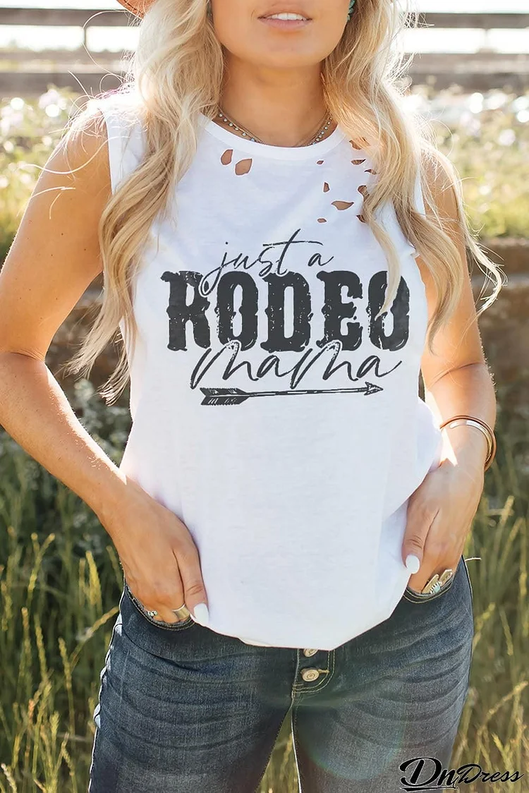 JUST A RODEO MAMA Graphic Distressed Tank