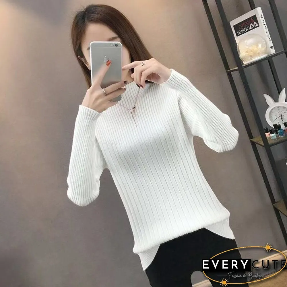 Fashion Mock Neck Harajuku Knitted Sweater Women Autumn Slim Solid Long Sleeve Top Korean Female Y2k Clothes New Pullovers