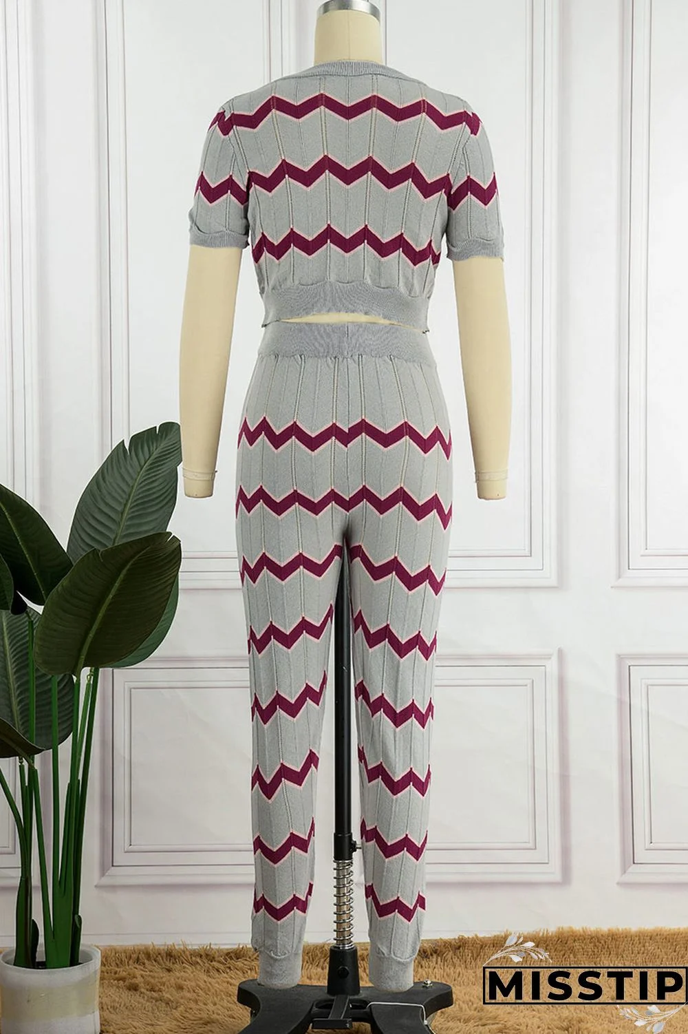 Pink Casual Patchwork O Neck Short Sleeve Two Pieces