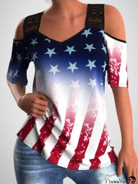 Off The Shoulder Print Gradient T-shirt