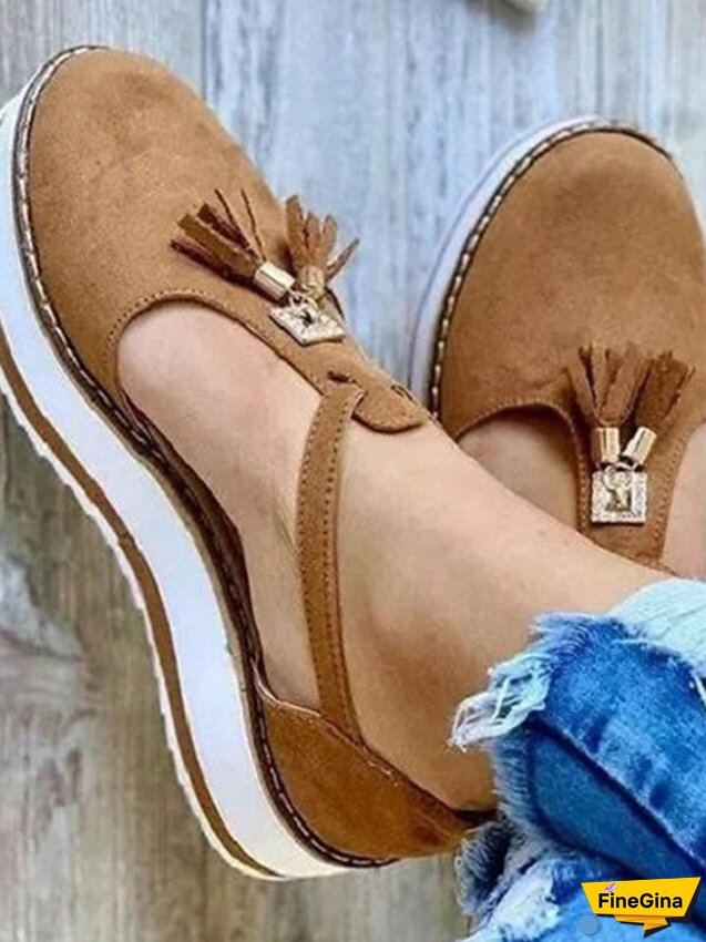 Women's Sandals Platform Sandals Plus Size Outdoor Daily Walking Summer Tassel Platform Flat Heel Round Toe Closed Toe