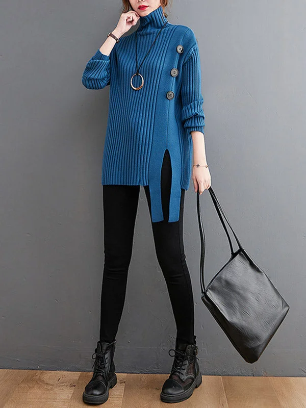 Sweaters High Neck Split Hem Knit Sweater - Ivory main image 0