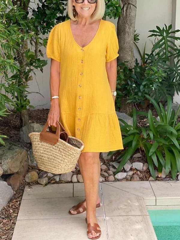 cotton linen single-breasted simple women's dress