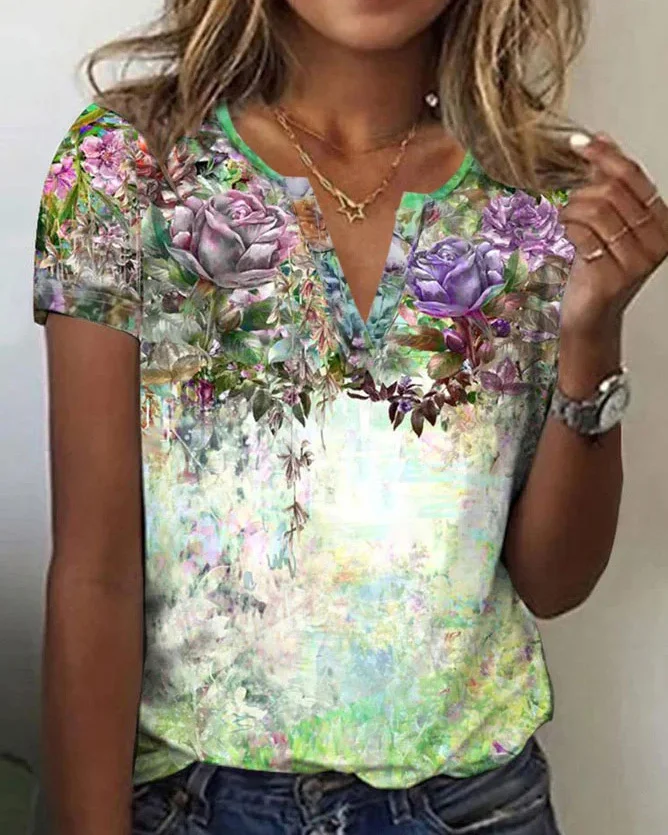 Floral Loose Casual Short Sleeve Top