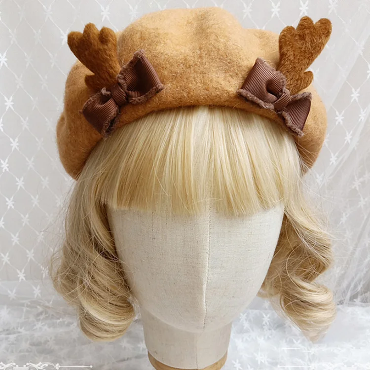 Cute Deer Ears Lolita Beret Warm - Modakawa modakawa