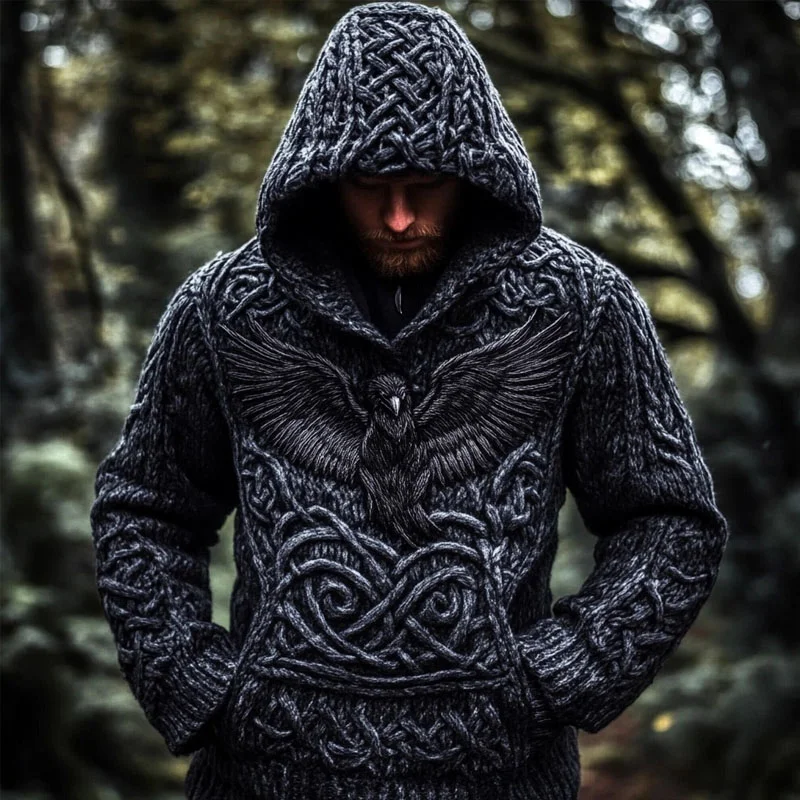 Men's Viking Raven Inspired Celtic Chunky Hooded Sweater