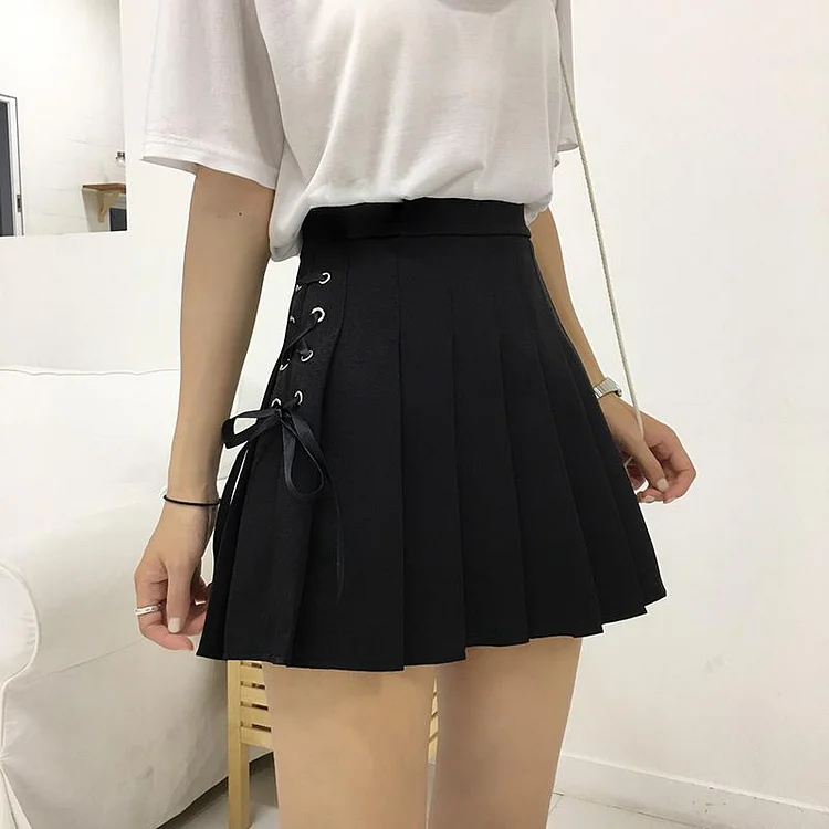 Ribbon Corset Pleated Skirt - Gotamochi Kawaii Shop, Kawaii Clothes