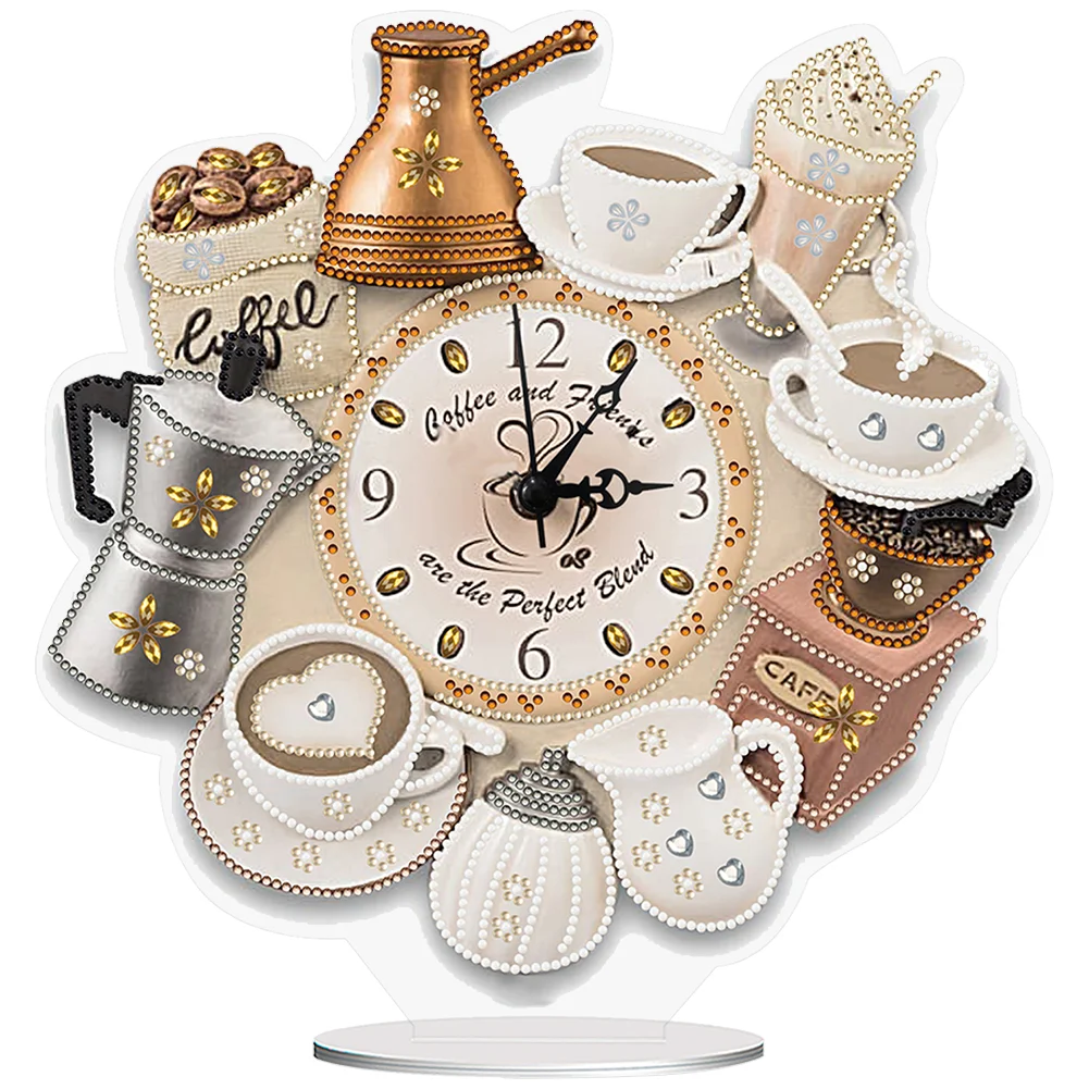 DIY Coffee Drink Special Shape Acrylic Diamond Painting Clock Art Craft