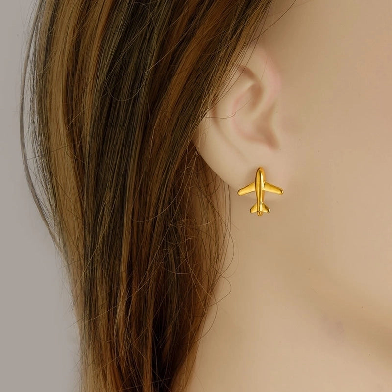 1 Pair Casual Minimalist Streetwear Airplane Irregular Plating 304 Stainless Steel Ear Studs