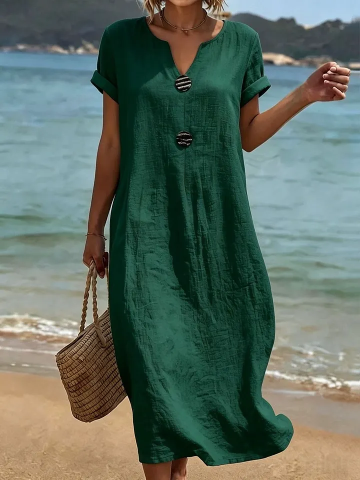 Women's Midi Dress Beach Dress Casual Dress Summer Dress Basic Classic Daily Vacation Loose Fit Plain Short Sleeve V Neck White Navy Blue Green Summer Spring 2026 - €33.99 –P2