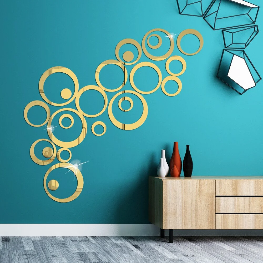 24pcs Circle New Bathroom Acrylic 3D Mirrors Irregular Mirror Living Room Decoration Mini Sticker Mirror Aesthetic Room Decor