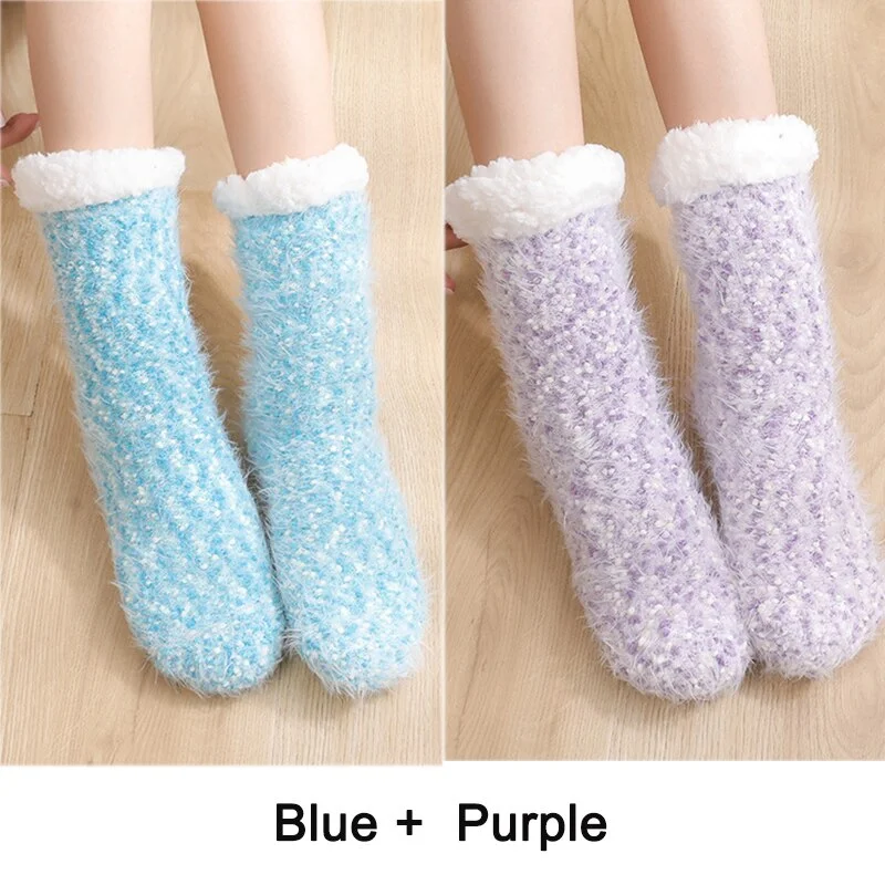 2PCS Warm Floor Socks Women Winter Socks Thick Plush Non-slip Female Sleeping Home Sox Christmas Gifts Harajuku Design for Girls