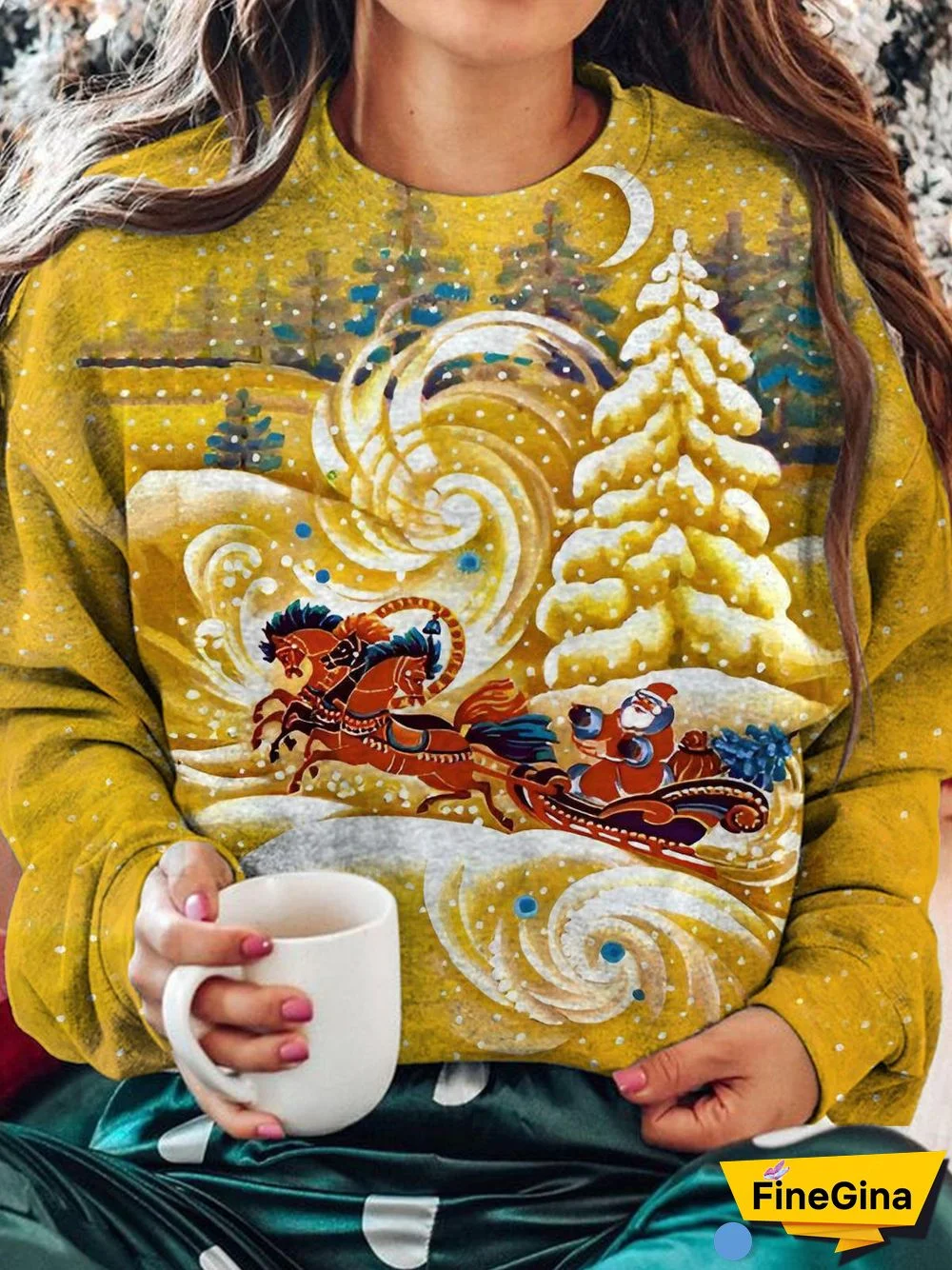 Santa Claus print Round Neck Long Sleeve Top