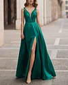 Women's Green Elegant Satin Maxi Dress - 01