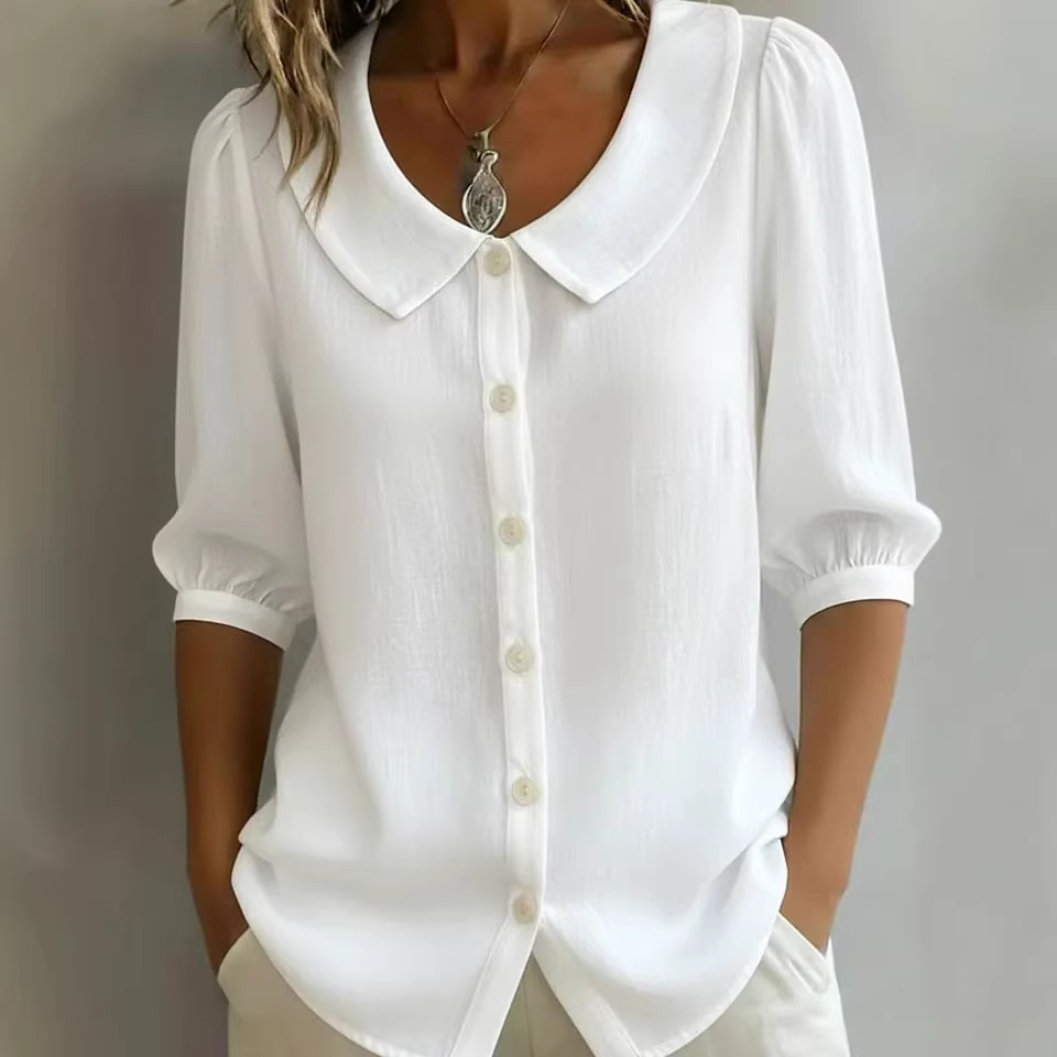 Women's Puff Sleeve Doll Collar Button-up Shirt wearshes