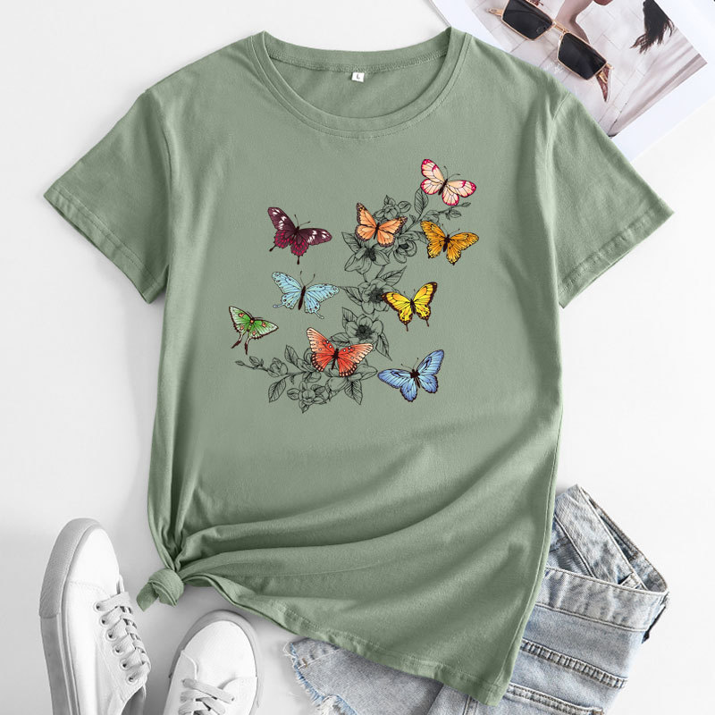 Butterflies and Flowers Women's Cotton T-Shirt | ARKGET