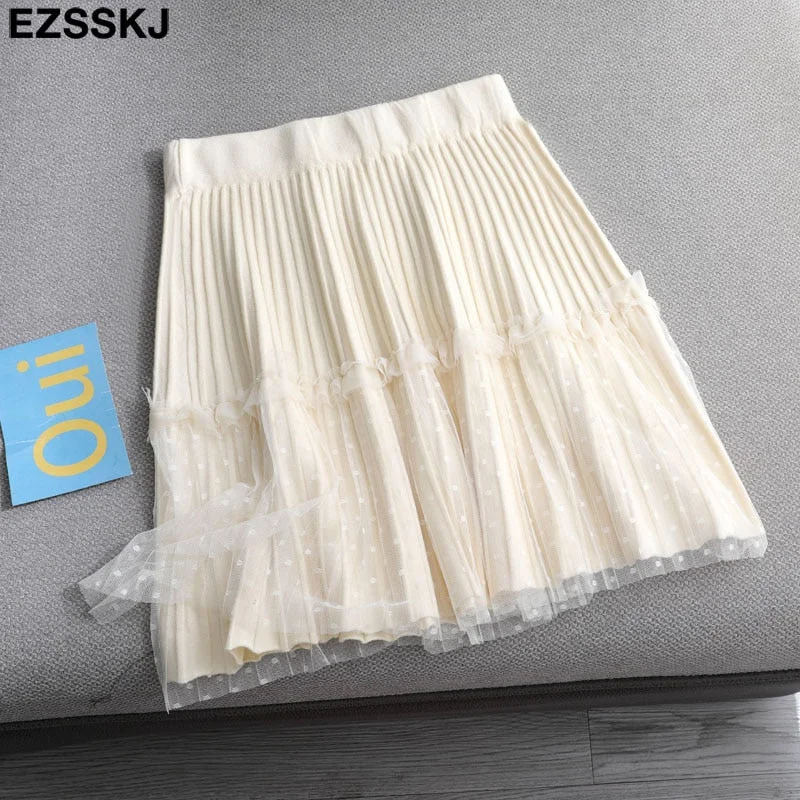 Autumn winter short pleated skirt  for women mini sweater skirt short skirt a-line sun skirt new high-waist