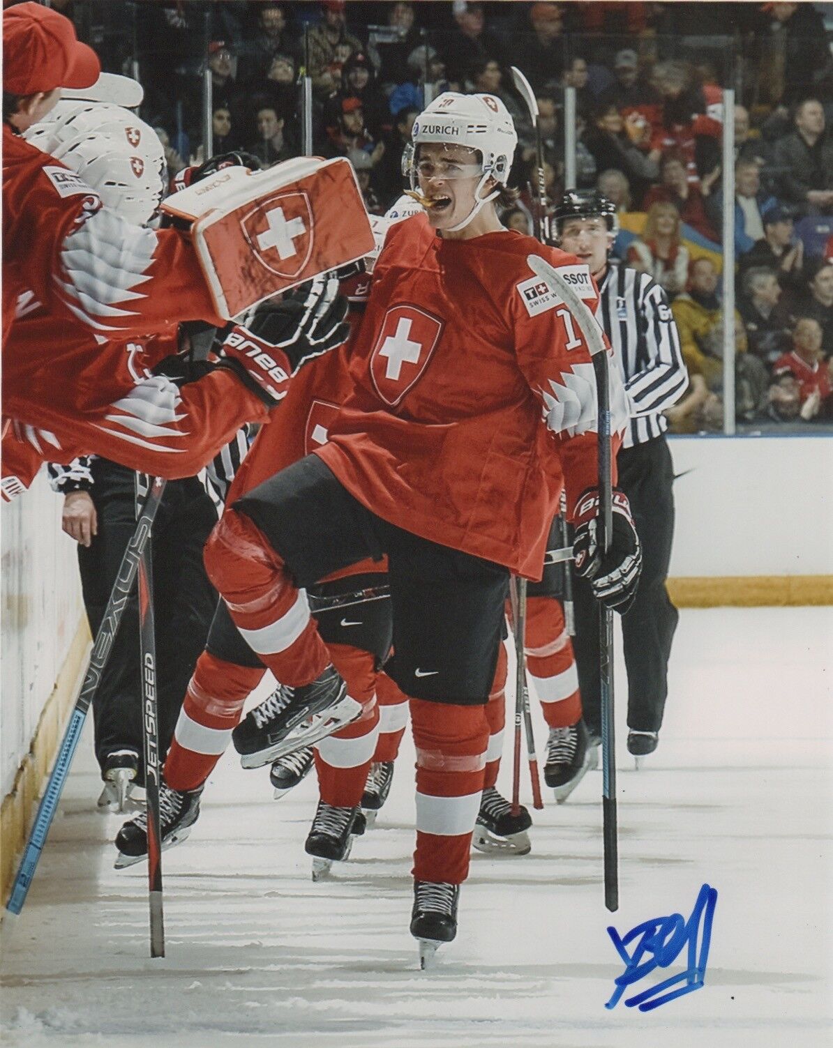 Switzerland Yannick Bruschweiler Signed Autographed 8x10 NHL Photo Poster painting COA #2