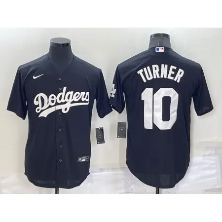 Men's Los Angeles Dodgers #10 Justin Turner Black Cool Base Stitched Jersey QMKJ