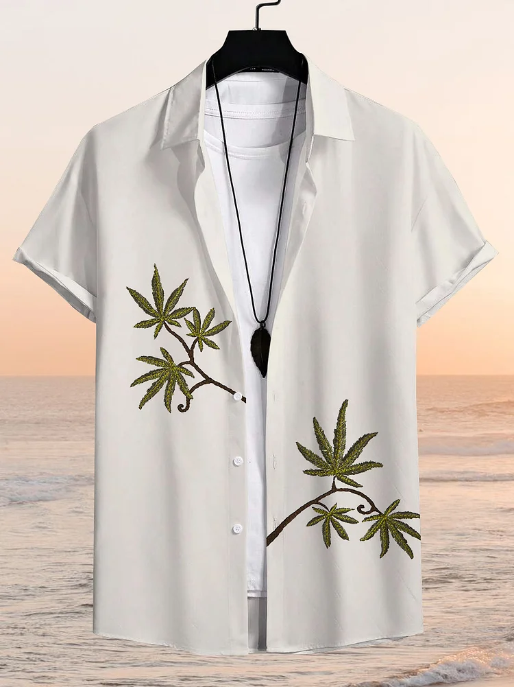 Men's Vacation Hawaii Tropical Plants Print Shirt