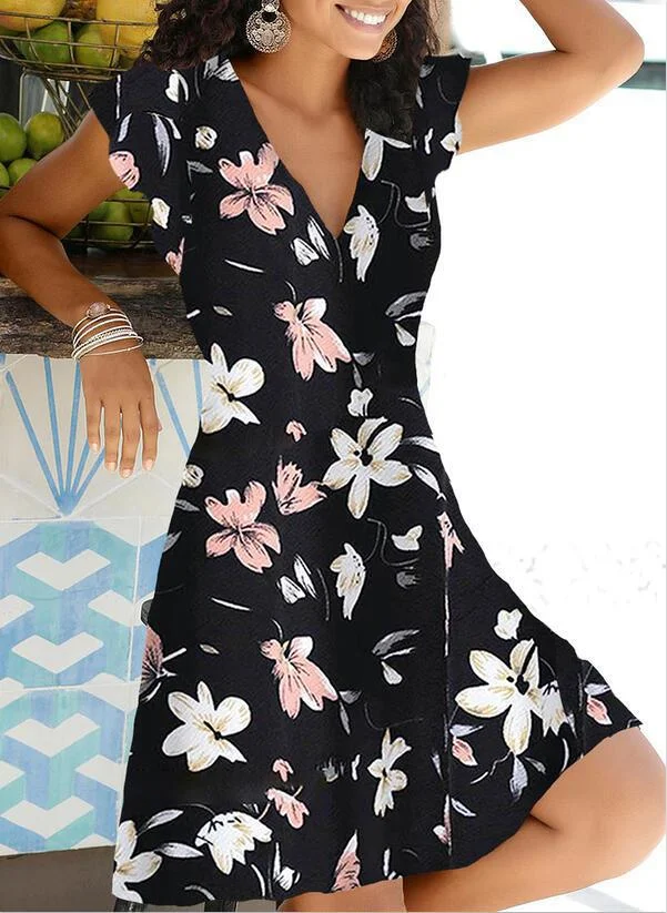 Vintage Summer Women's Dress 2021 Casual Plus Size Elegant Sexy Boho Beach Dot Floral Print Dresses Ladies Sundress Robe Femme