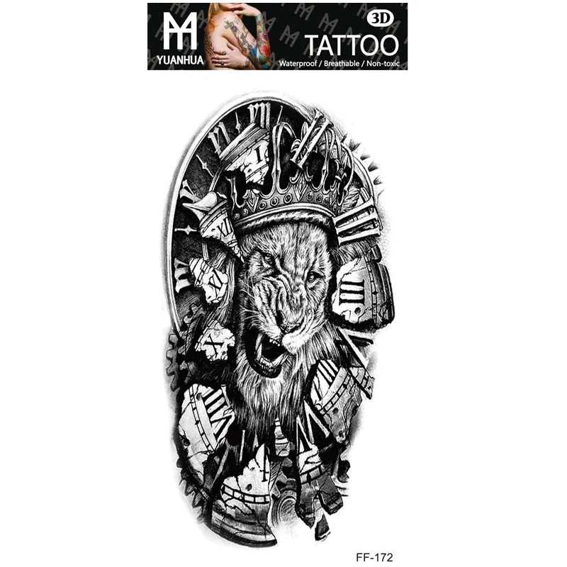 Sdrawing Forest Tattoo Sticker for Men Women Children Tiger Wolf Death Skull Temporary Tattoo Fake Henna Skeleton King Animal Tatoo