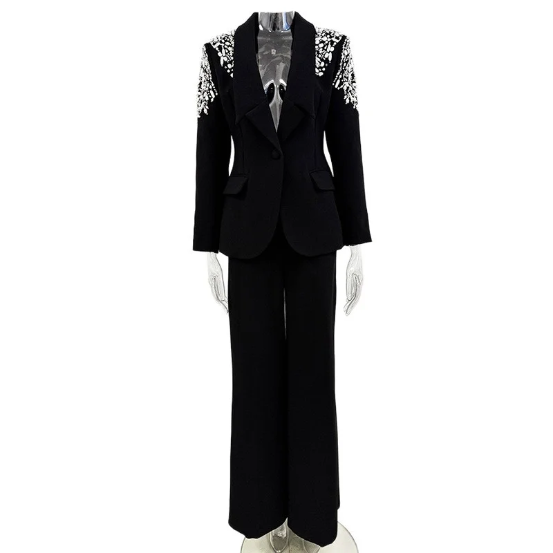 Nigikala Nigikala Star Fashion New Heavy Industry Nails Set A Buckle Suit Jacket Trousers Set