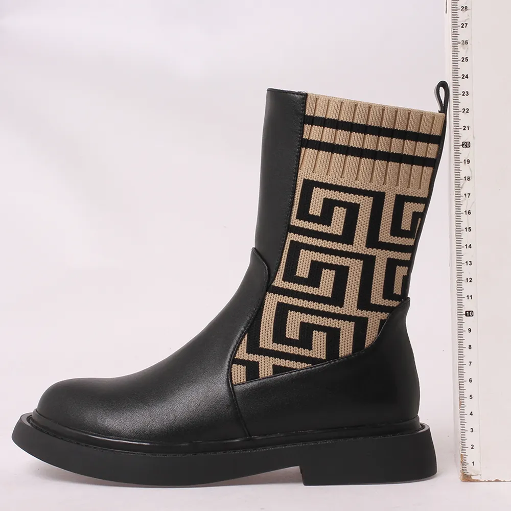 35mm Text Pattern Low-heel Women Fashion Mid Boots-vocosishoes
