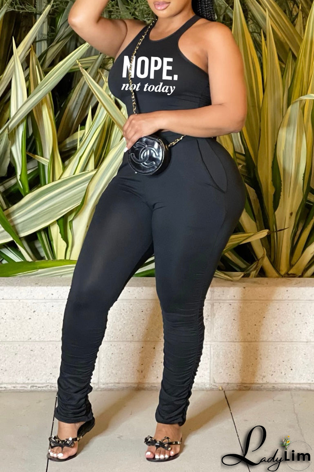 Blue Fashion Print Split Joint U Neck Sleeveless Two Pieces