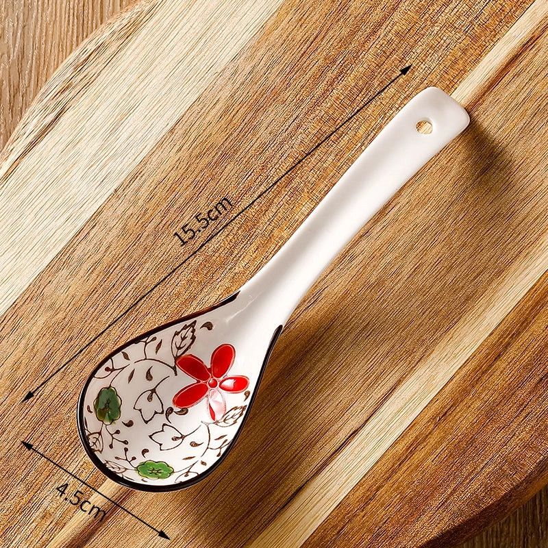 Japanese-style Small Spoon Ceramic Spoon Household Blue And White Porcelain Soup Spoon Creative Cute Pattern Spoon